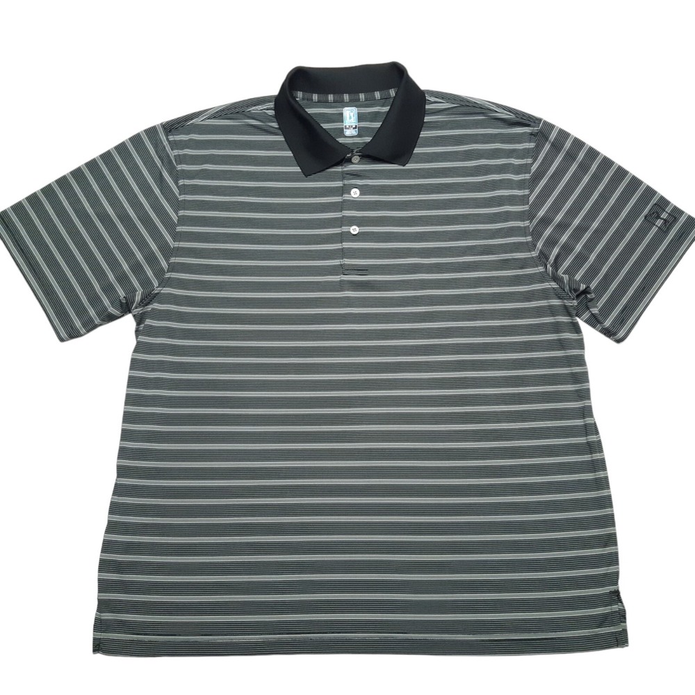 PGA Tour Polo Shirt Gorpcore Mens XL Gray Striped Short Sleeve Golf Athletic
